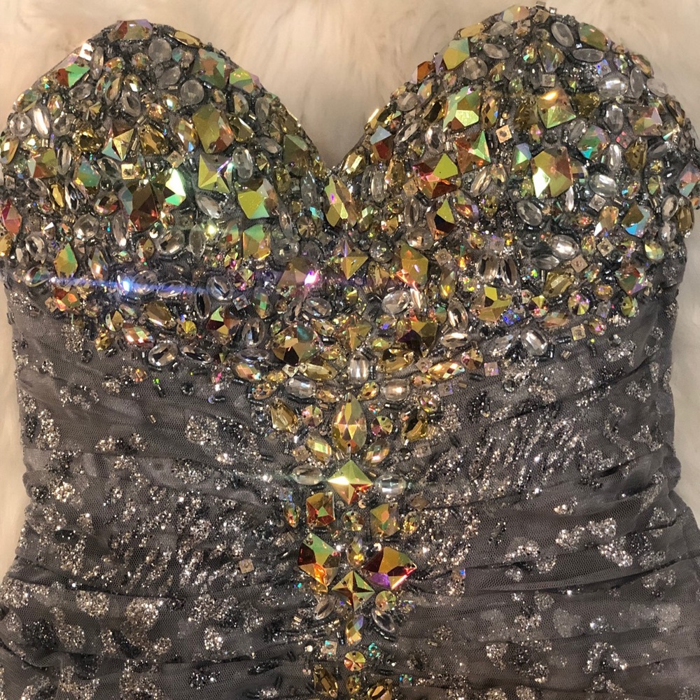 Grey Beaded Evening Gown